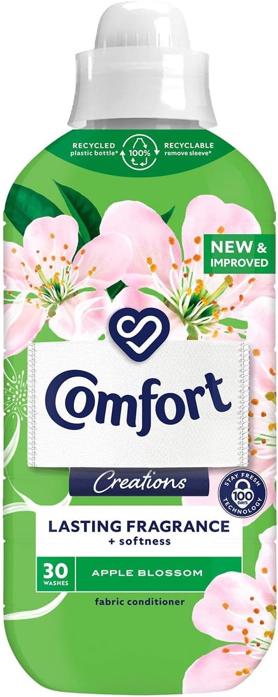 Comfort Creation Concentrated Fabric Conditioner with 100 Days of Long Lasting Fragrance and Softness Intense Liquid Fabric Softener 30 Washes, 900 ml (Apple Blossom, Buy 4)