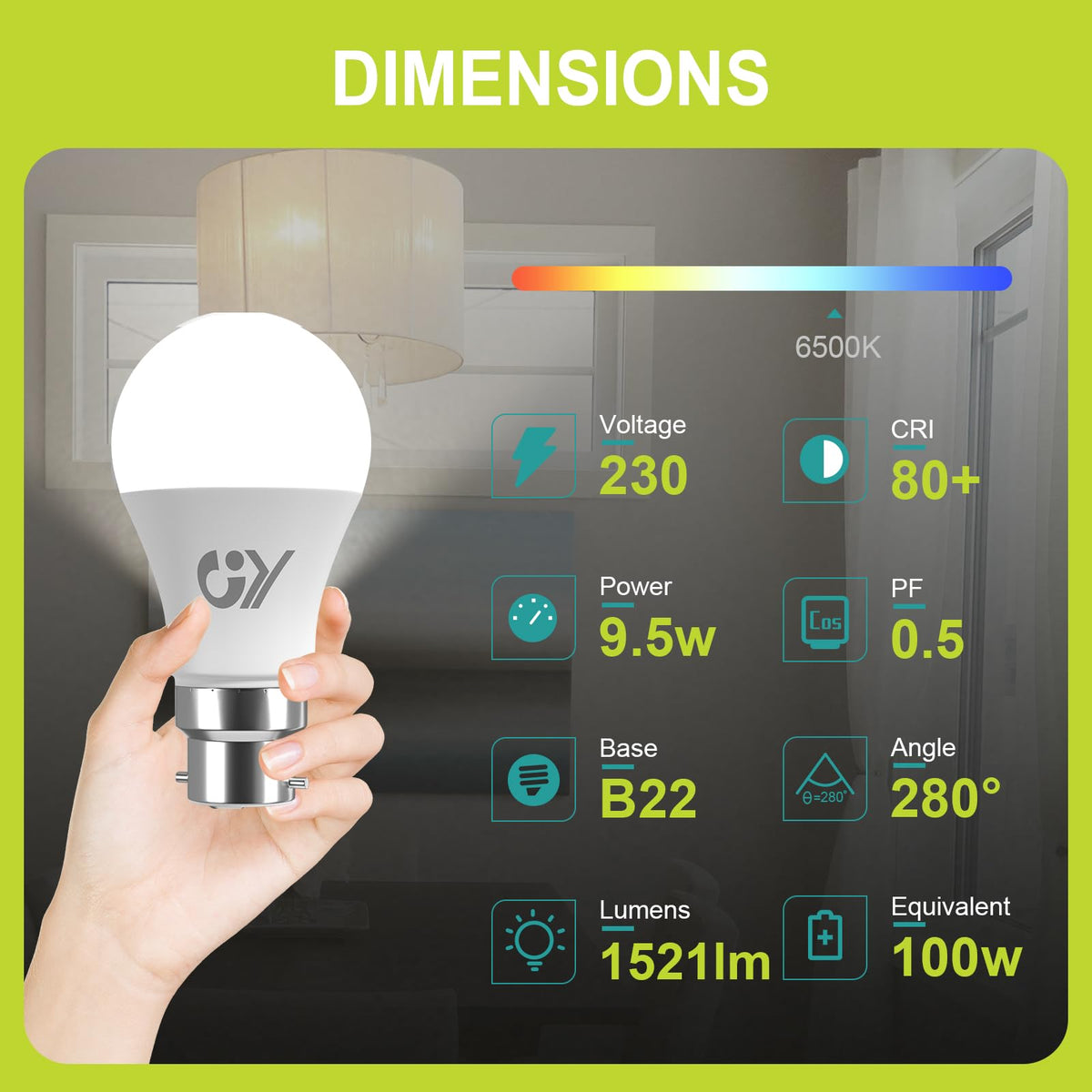 GY Bayonet Light Bulbs Neutral White 4000K B22 LED Bulbs,9.5W 1521 Lumen Ultra Bright Energy Saving 100W Equivalent,Non-dimmable,2-Pack
