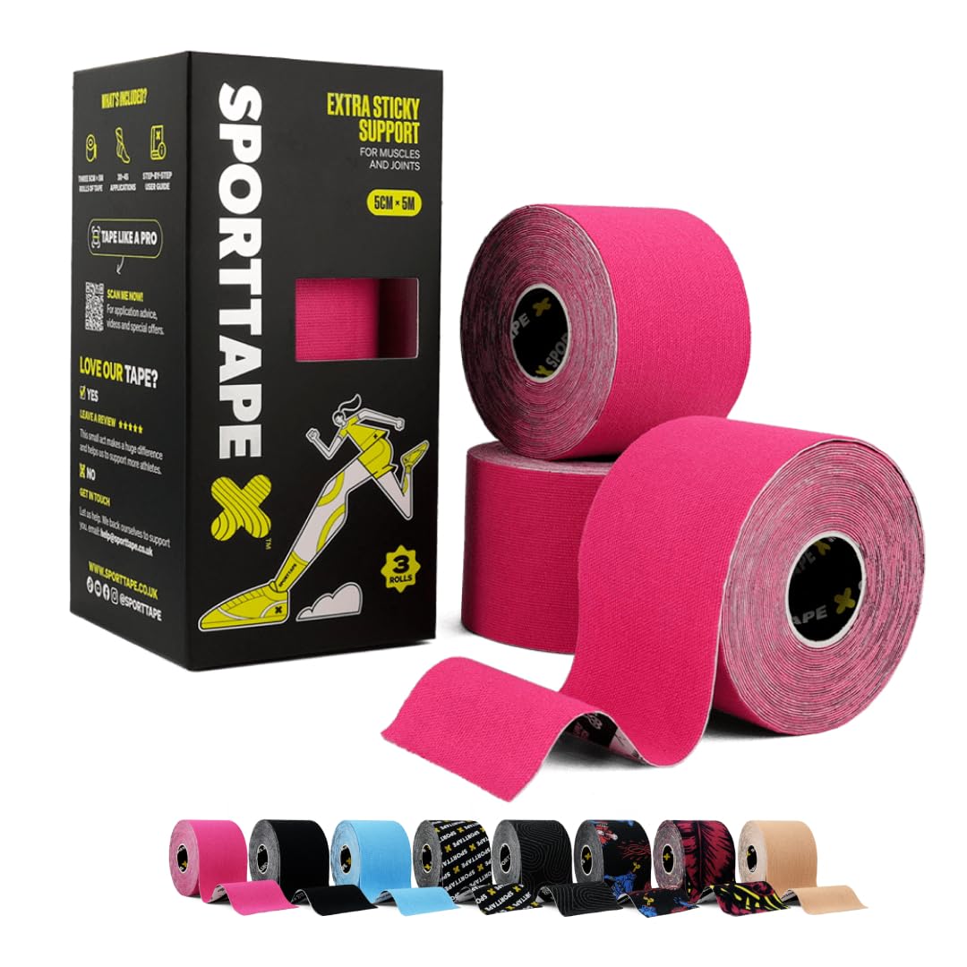 SPORTTAPE Kinesiology Tape, 5cm x 5m, Black - Waterproof, Hypoallergenic