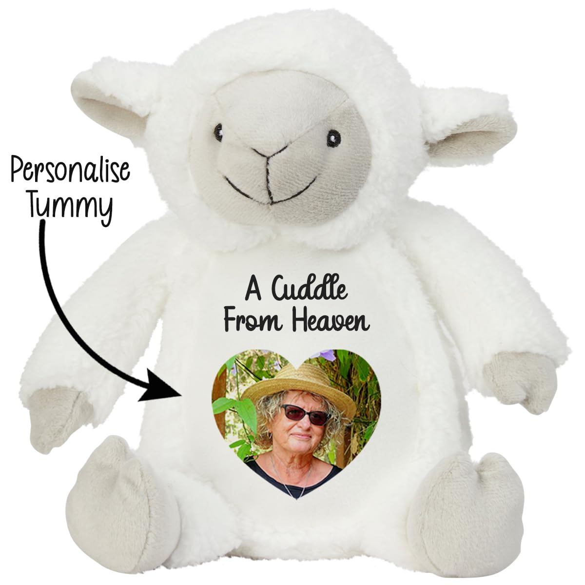 Personalised Memory Teddy Bear with Heart-Shaped Photo – “A Cuddle From Heaven” Keepsake Gift – 28 Bear Styles – Add Your Text & Choose Colour – Custom Memorial Bear (White Angel Teddy)