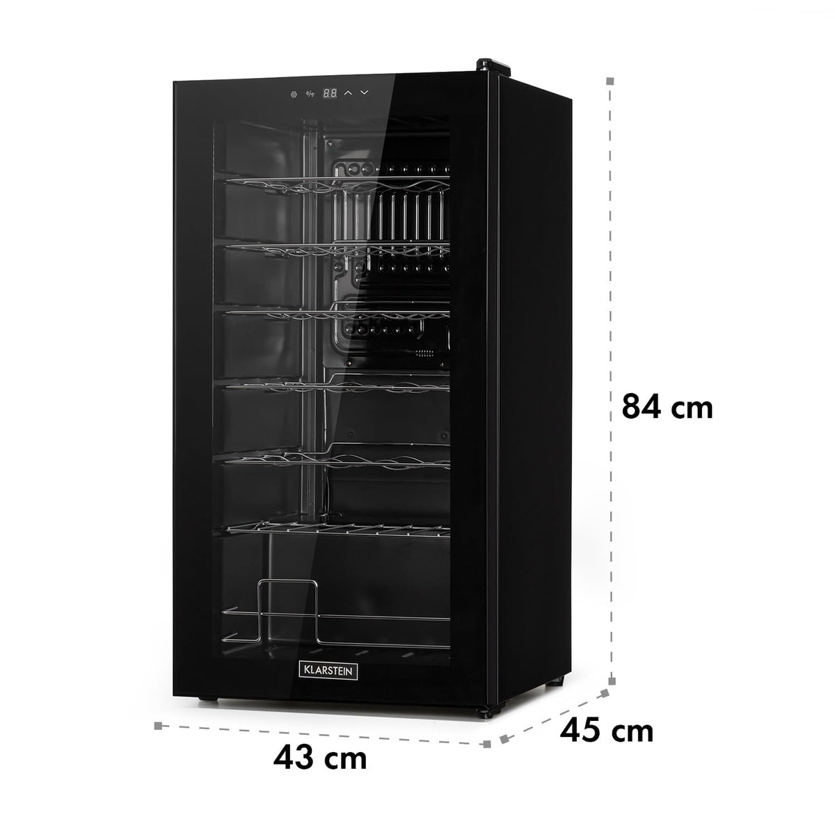 KLARSTEIN Shiraz Wine Cooler Black – 8 Bottles, 1 Zone | Freestanding Wine Fridge with Glass Door, Quiet, 5–18 °C, LED, Stainless Steel Frame