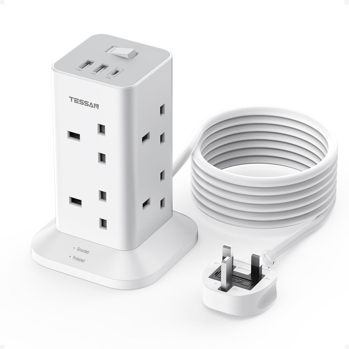 TESSAN Tower Extension Lead with USB C Slots