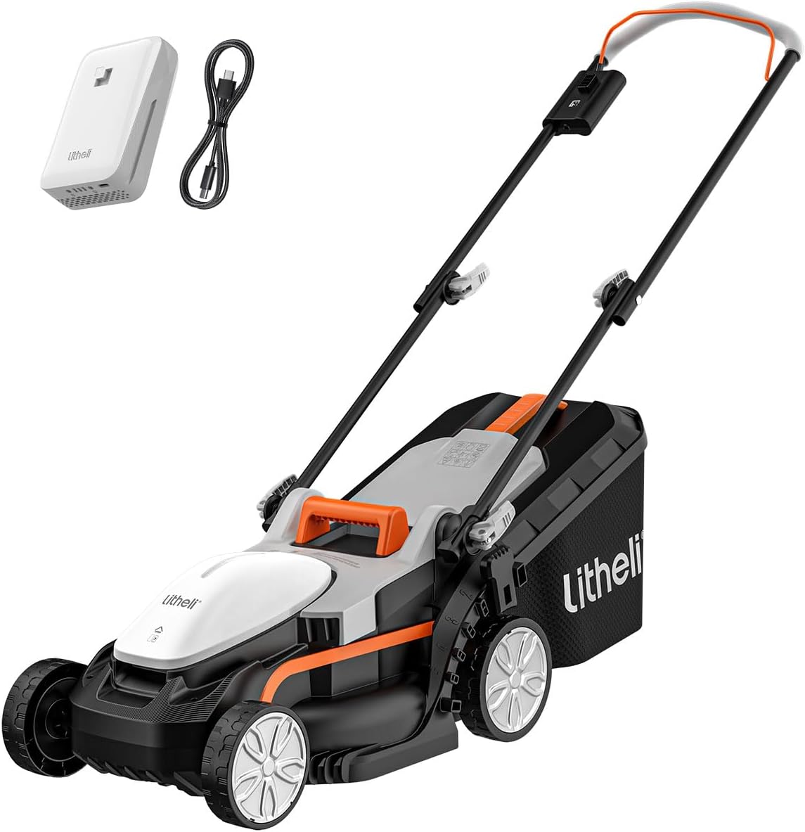 Litheli Cordless Lawnmower, 20V/33cm Cutting Width, Battery Lawn Mower, 5 Cutting Heights, 30L Grass Box, Incl. 4.0Ah Battery