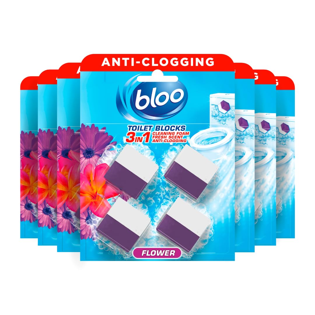 Bloo New 3in1 Toilet Blocks, Pack of 2, Toilet Limescale Remover Cistern Block, Toilet Cleaner Block with Cleaning and Foaming Action, Toilet Fresheners - Limescale Prevention