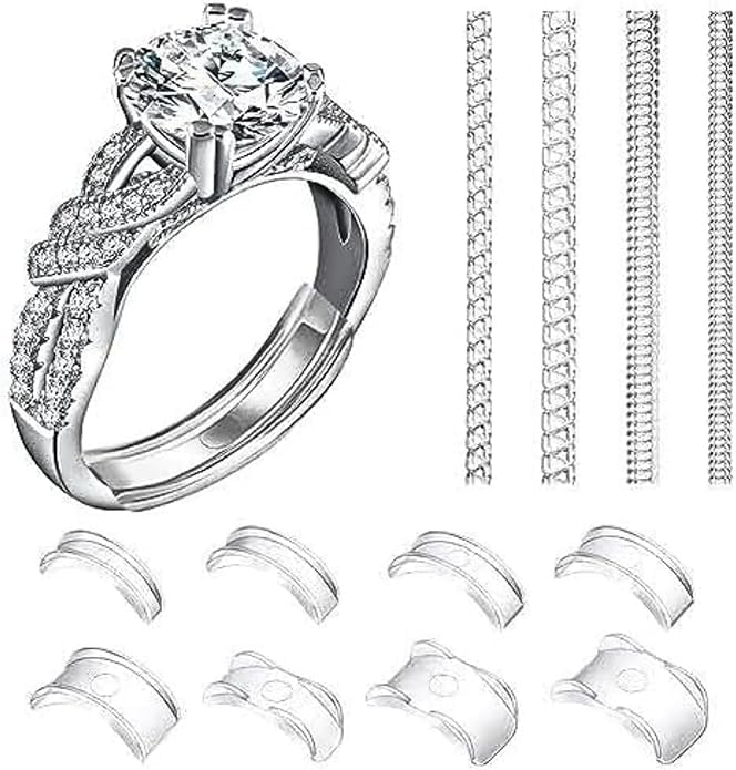 12 pack Ring Adjuster for Loose Rings Ring Snuggies, Clips Invisible Ring Size Adjuster Silicone Guards,Spacer,Holder Rings Tightener for Women and Men Ring Resizer Transparent Ring Sizer Uk