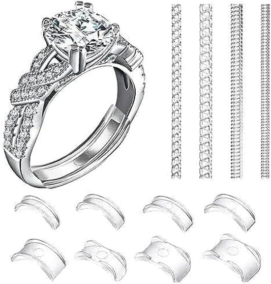 12 pack Ring Adjuster for Loose Rings Ring Snuggies, Clips Invisible Ring Size Adjuster Silicone Guards,Spacer,Holder Rings Tightener for Women and Men Ring Resizer Transparent Ring Sizer Uk