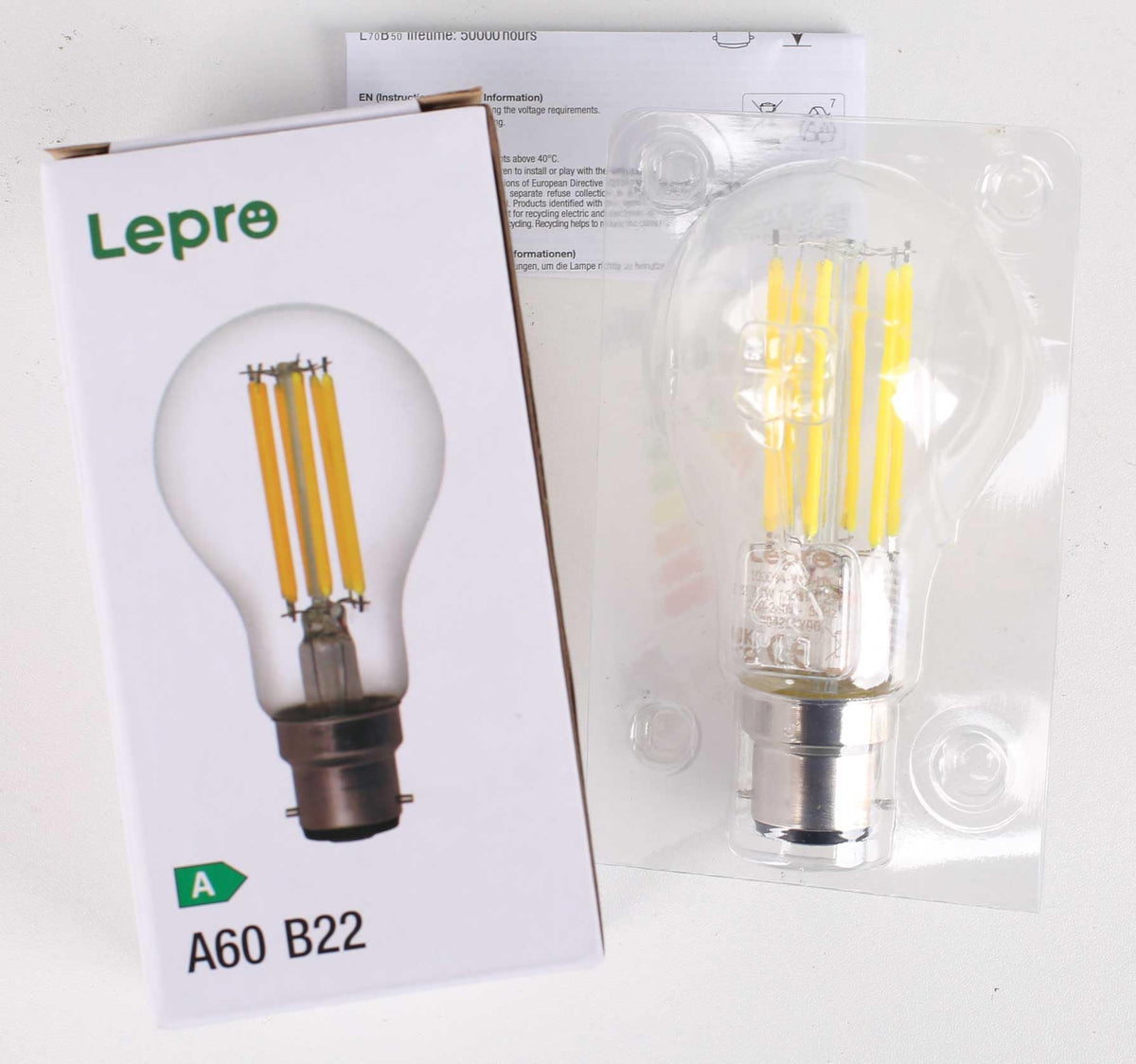 Lepro 1520lm Bayonet Light Bulb A-Rated, 7.2W = 100W, Warm White, Pack of 4