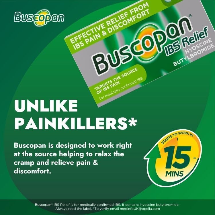Buscopan, Targeted Belly Pain Relief, Starts to Work in 15 mins, 40 Tablets