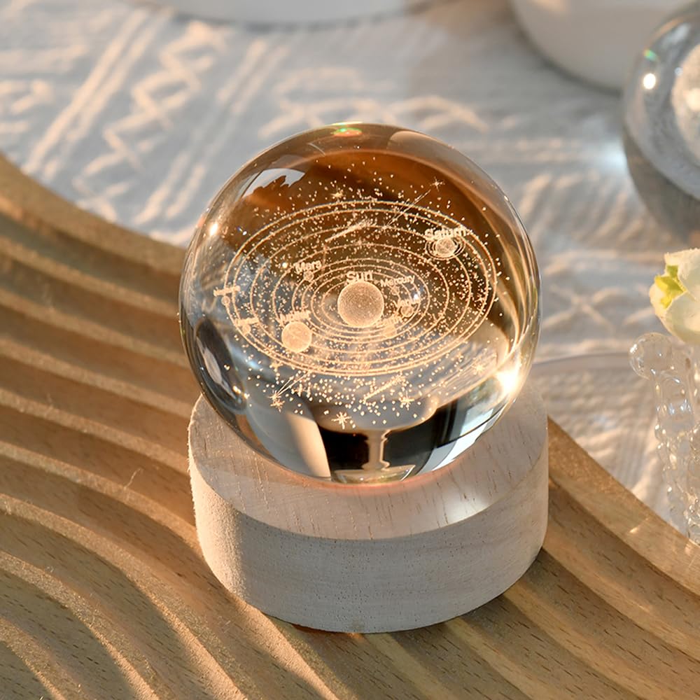 3D Fairy Crystal Ball 60mm Glass Fairy with Flower Night Light Gifts for Girl Women with Light Base