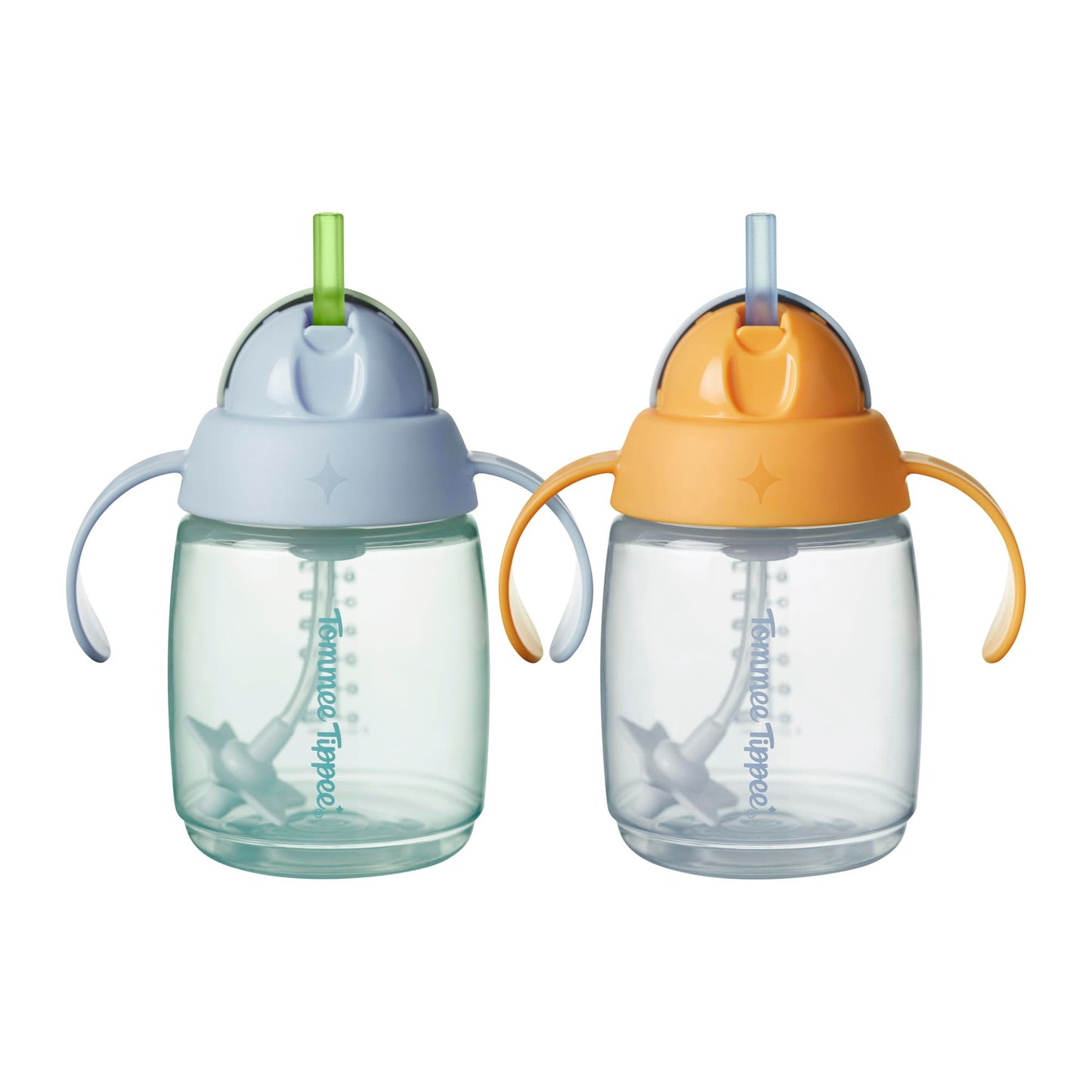 Tommee Tippee Trainer Straw Cup, 240ml, Easy Transition Toddler Cup for 6 Months+, with Silicone Weighted Straw and Easy-Hold Handles, Pink and Purple, 2 Pack