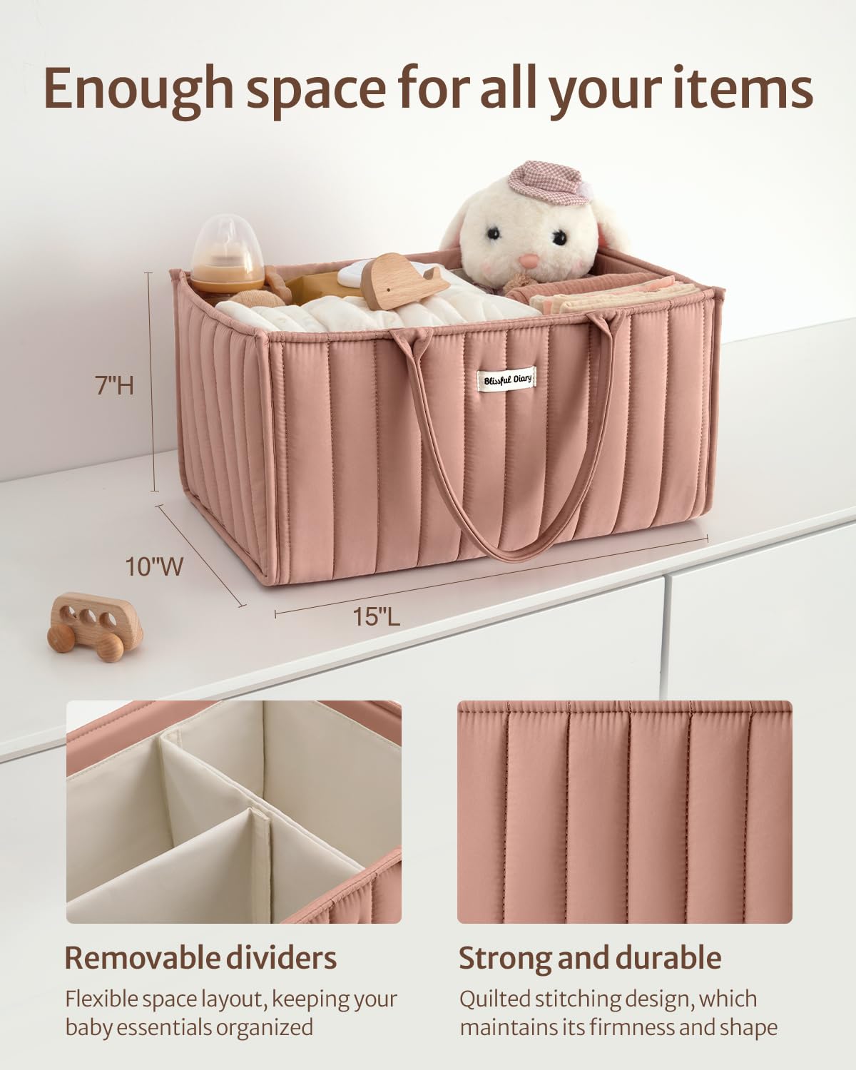 Blissful Diary Nappy Caddy Organiser, Baby Diaper Caddy for Nappy Station, Stylish Storage Basket for Newborn Essentials, Baby Shower Gifts for Girl or Boy, Woodland Cream