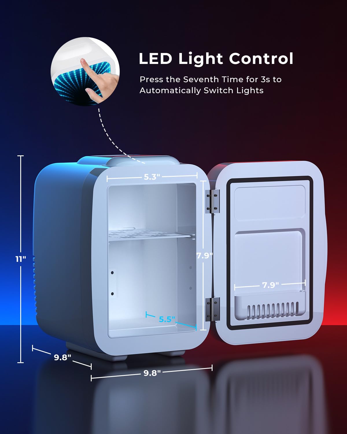 BEICHEN Mini Fridge for 4 L / 6 Cans, Quiet Small Fridge With 7 RGB