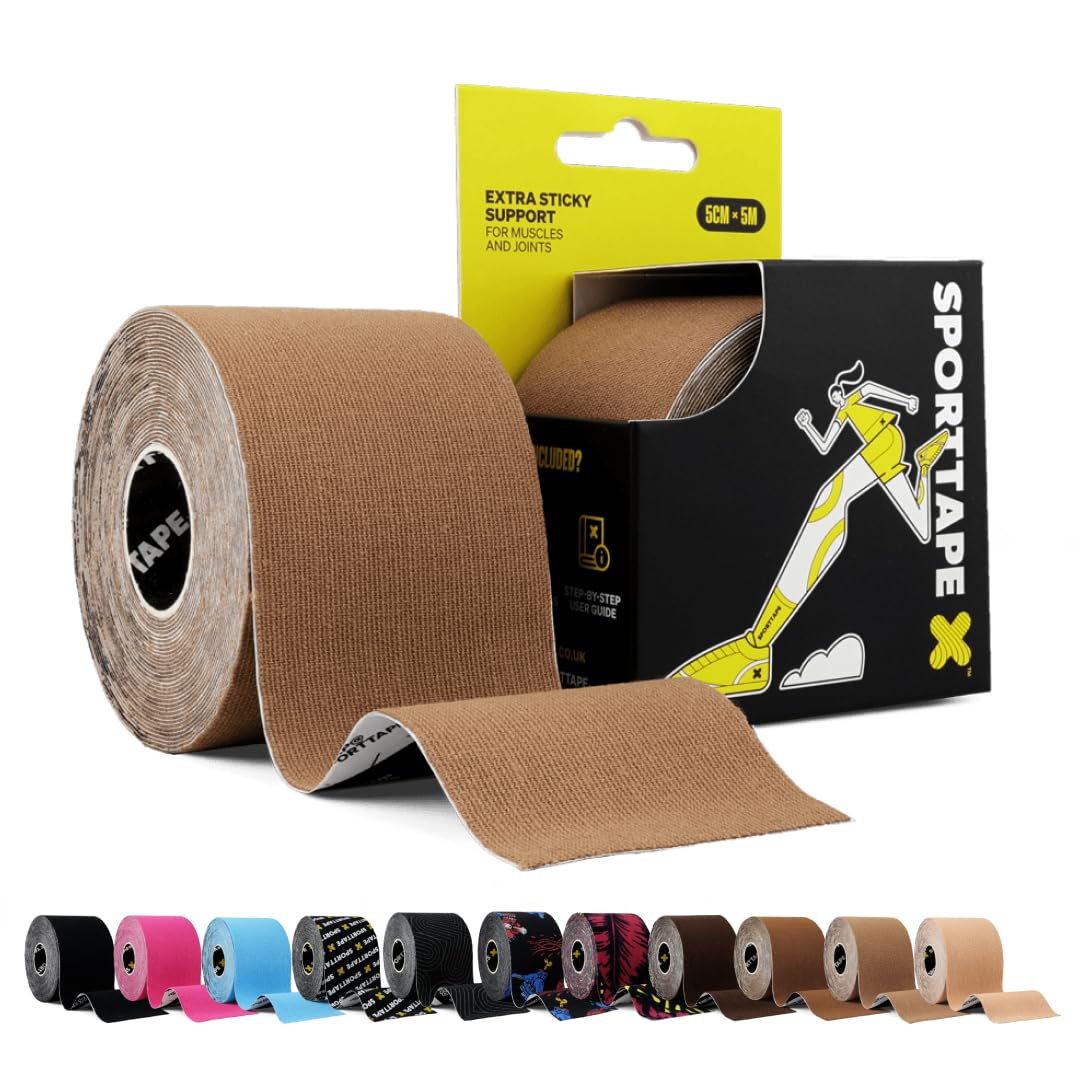 SPORTTAPE Kinesiology Tape, 5cm x 5m, Black - Waterproof, Hypoallergenic
