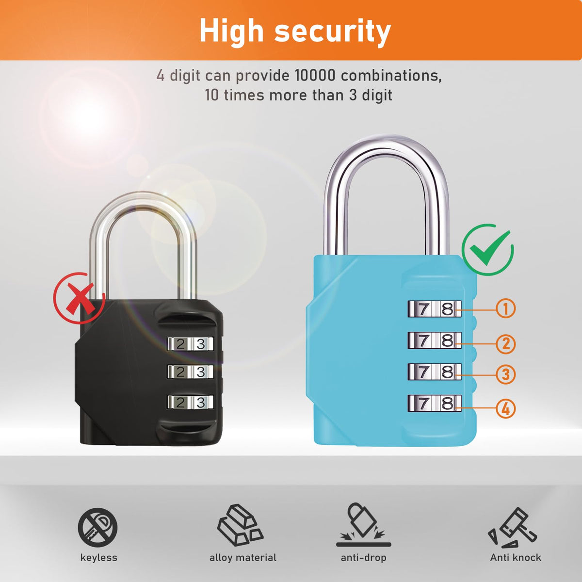 NAGE Padlocks with Code, Combination Lock 4 Digit Gym Locker (1P, Red)