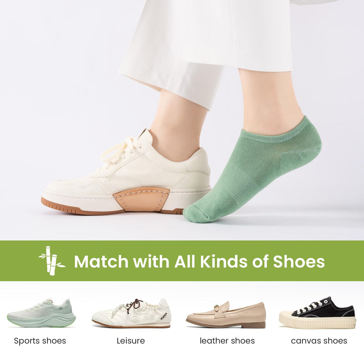Niofind Bamboo Trainer Socks for Womens & Mens, 6 Pairs, Non Slip No Show
