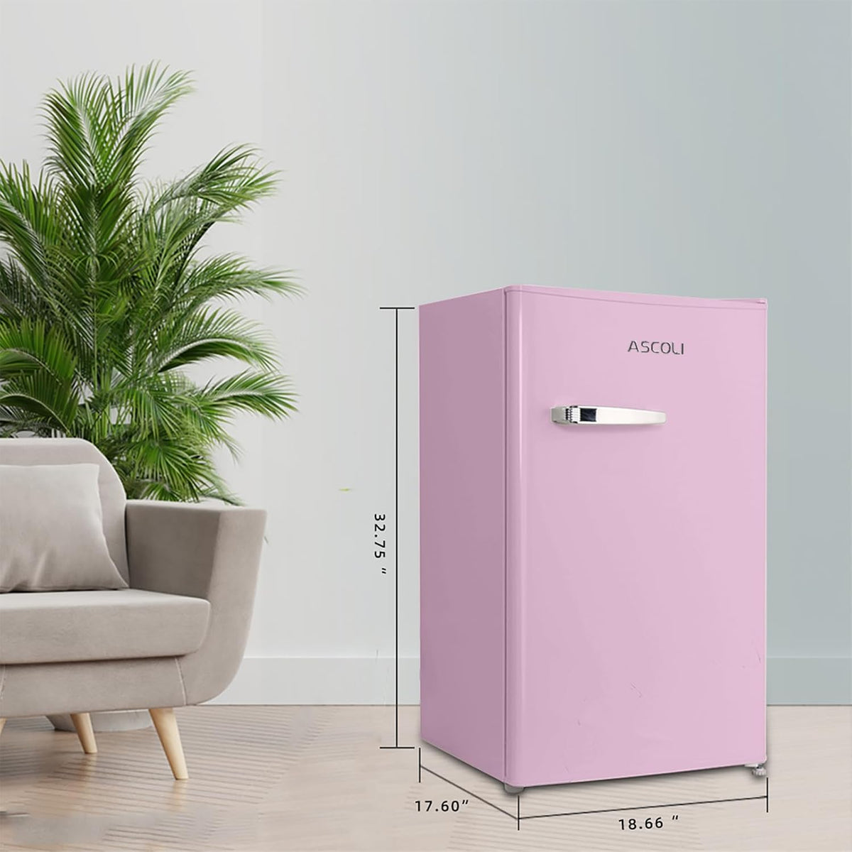 Retro Mini Fridge 85L, Compact Refrigerator, Under Counter Fridge, Direct Cooling, Super Quiet, Adjustable Racks, Metal Handle, Mechanical Control, Led Light