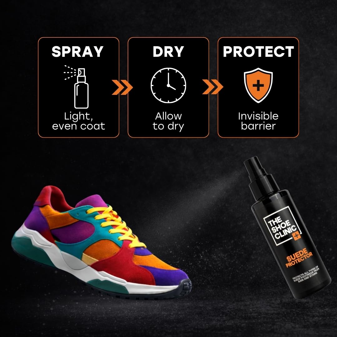 Shoe Clinic Suede Protector Spray for Suede & Nubuck Leather | Stain, Dirt & Rain Water Protection | Waterproof Shoe Protector Spray for Shoes, Boots & Trainers | 125ml