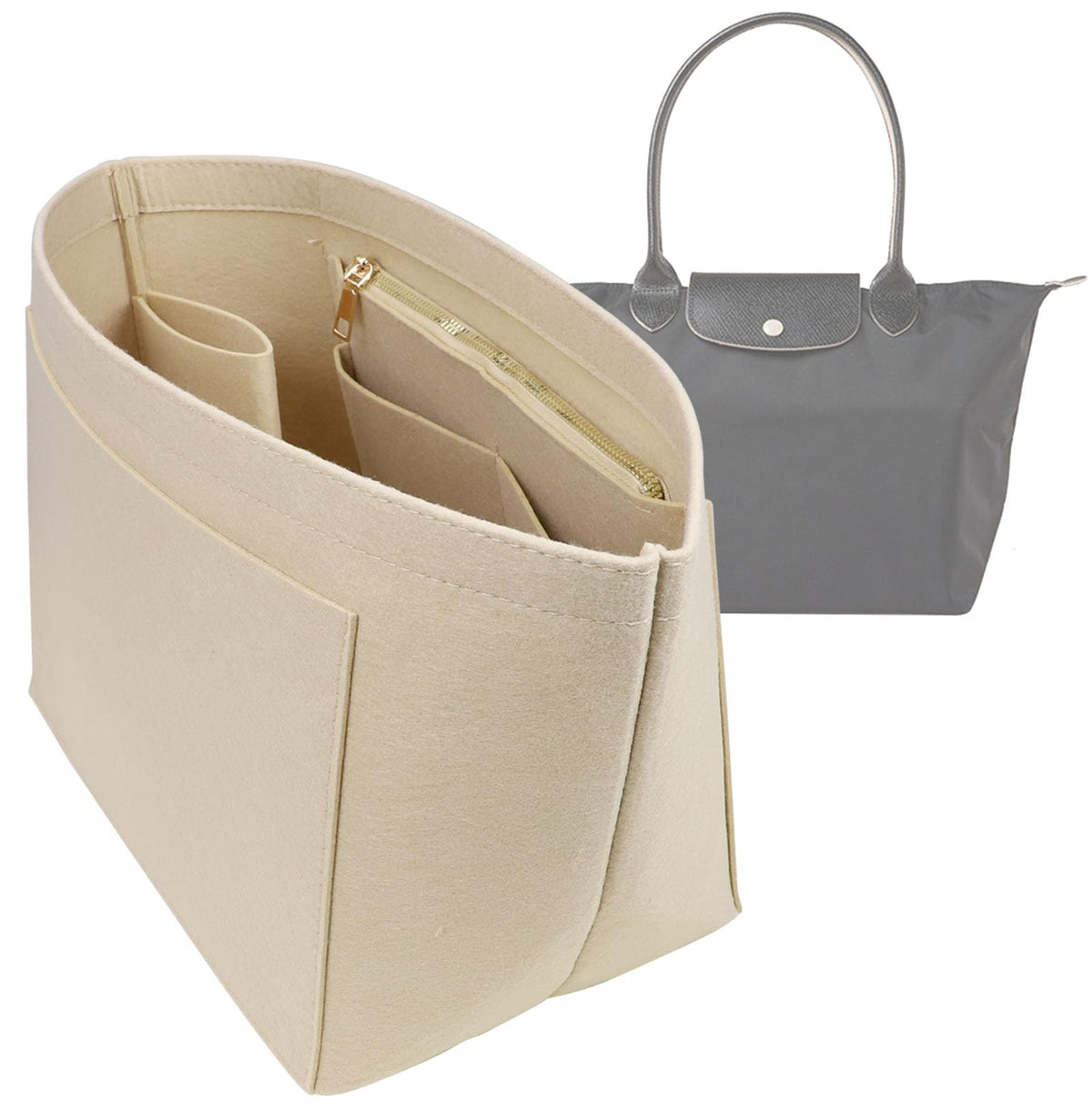 Lckaey tote bag organizer insert for Longchamp le pliage large tote insert felt purse zipper bag organizer 1028pink-S