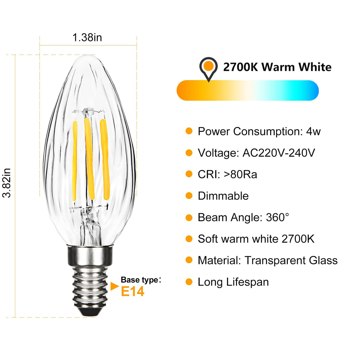 BRIMAX 5Pack E14 Bulb Cool White 5000K,Dimmable 4W Small Screw Light Bulb