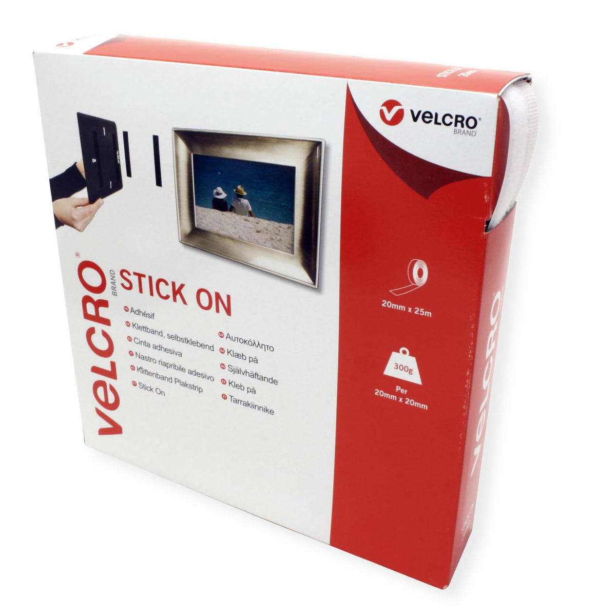VELCRO Brand VEL60210 - Stick On Hook and Loop Fasteners | Perfect for Home or Office | 20mm x 1m Tape | White