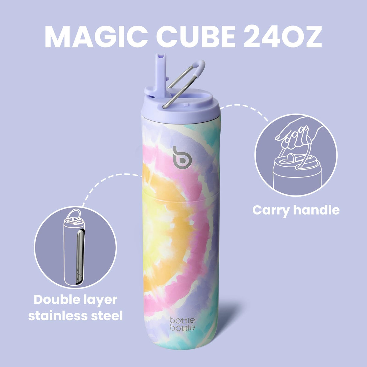 Bottle Bottle Stainless Steel Water Bottle 700ml with Straw and Lid Sports Insulated Metal Water Bottles with Handle(Black)