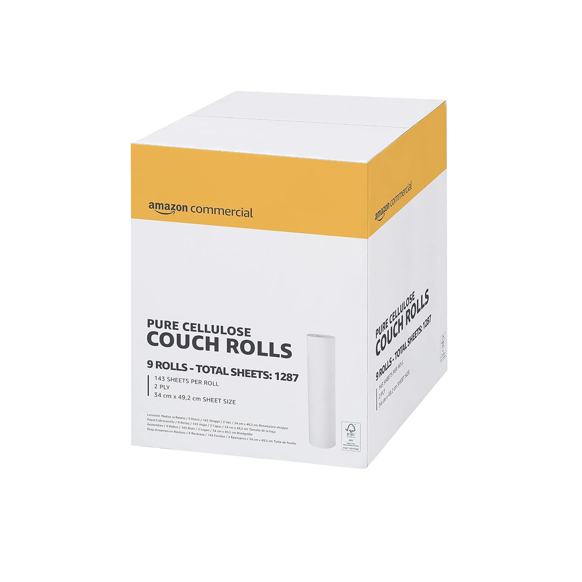 AmazonCommercial Paper Hygiene Couch Rolls, 2-ply Premium, 9 Rolls (1 pack), 50 Metres / 143 Sheets per Roll, Sheet Size: 34 cm x 49.2 cm