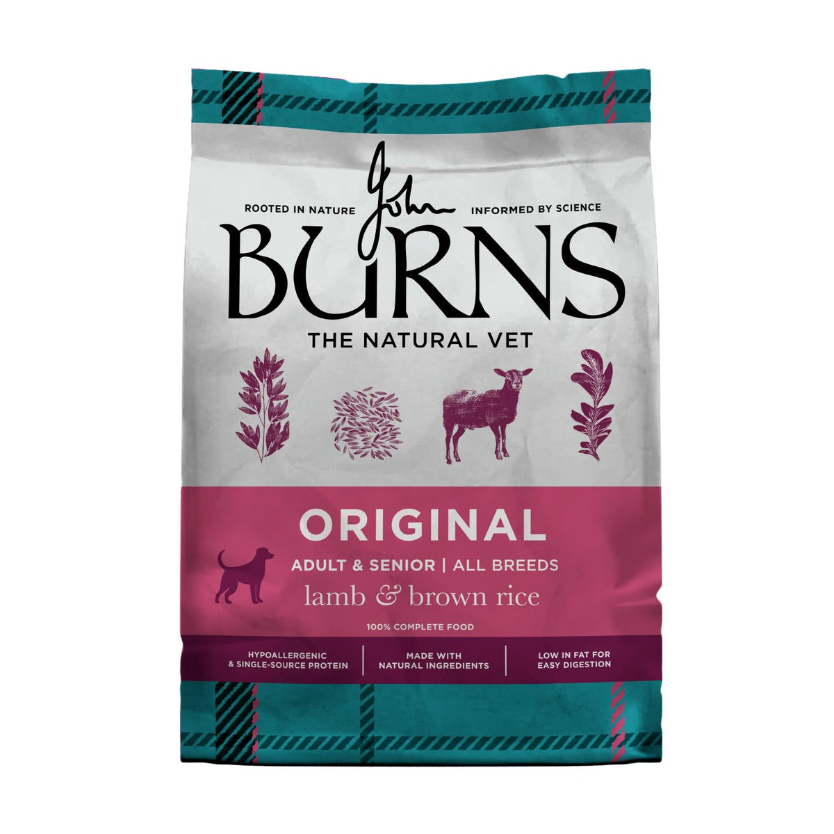 Burns Pet Nutrition Hypoallergenic Complete Dry Dog Food Adult and Senior Dog Original Chicken and Brown Rice 12 kg