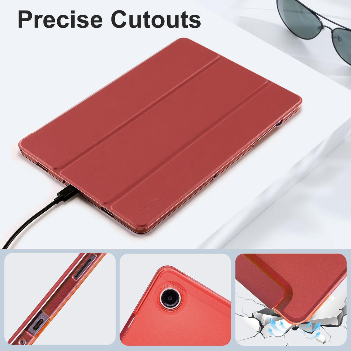 CoBak Case for Samsung Galaxy Tab A11+ Plus 11 Inch 2025/A9+ Plus 2023 - PU Leather Smart Cover with Auto Sleep/Wake for Tab A11+, Translucent Hard Shell, Multi-Viewing Angles, Green Pattern