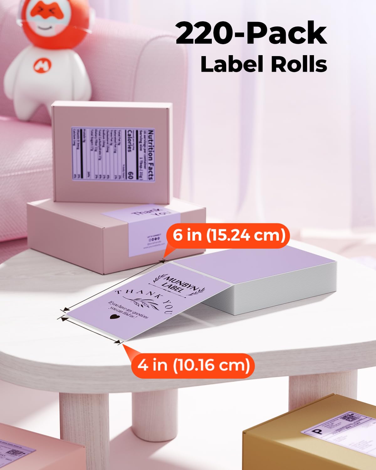 MUNBYN 4x6 Direct Thermal Labels, Fanfold Shipping Label Paper for Thermal Printer, Pack of 1000 Permanent Adhesive Labels for Shipping Packages