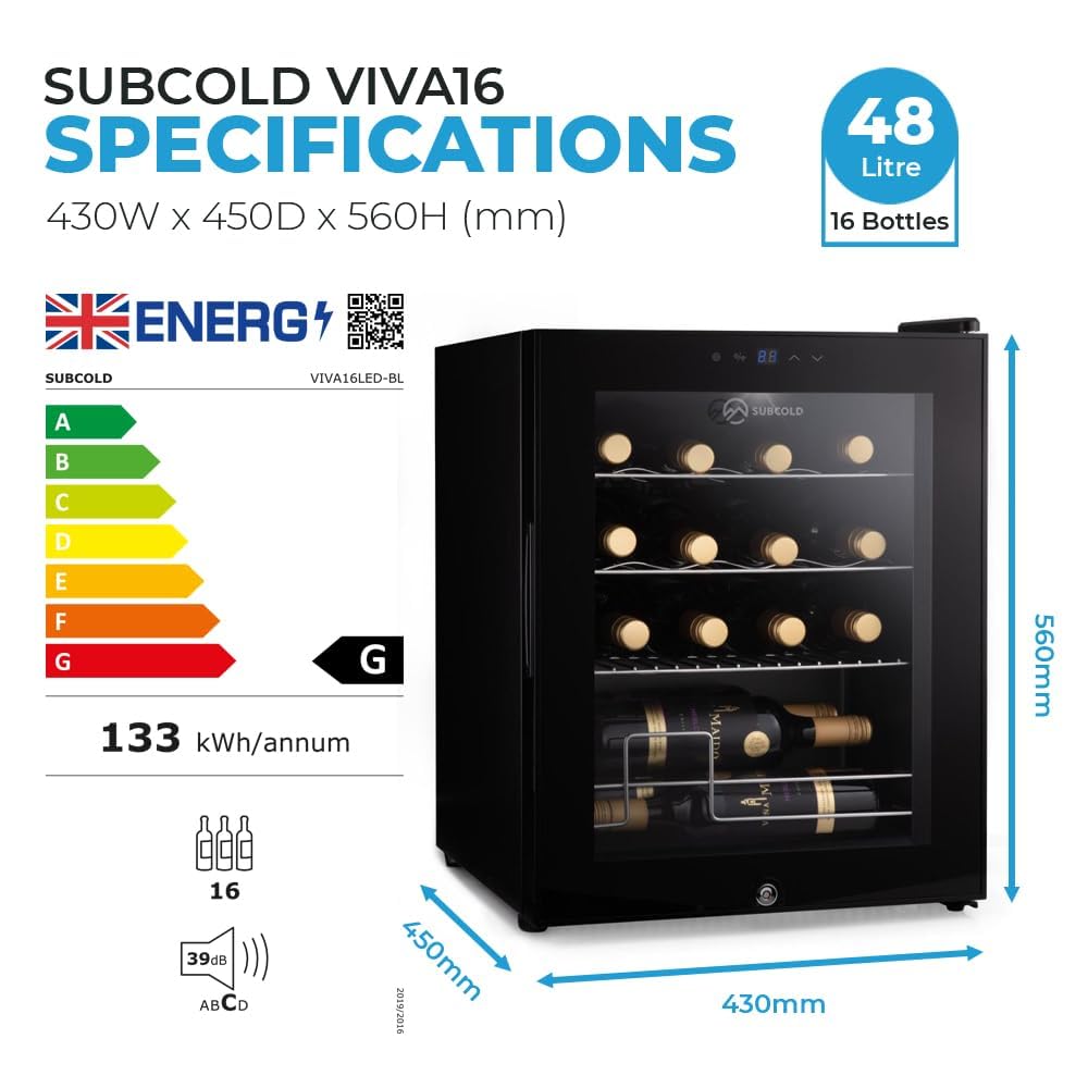 Subcold Viva20 Wine Fridge | 20 Bottles | 3-18°C | Tabletop
