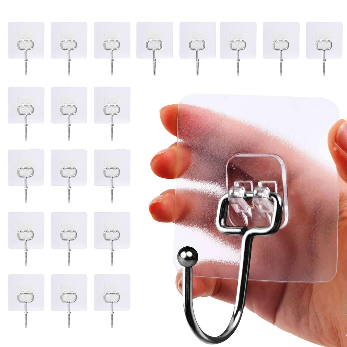 AOMEES Adhesive Hooks Heavy Duty Wall Hooks 8kg (Max) Self Adhesive Hook 12pcs