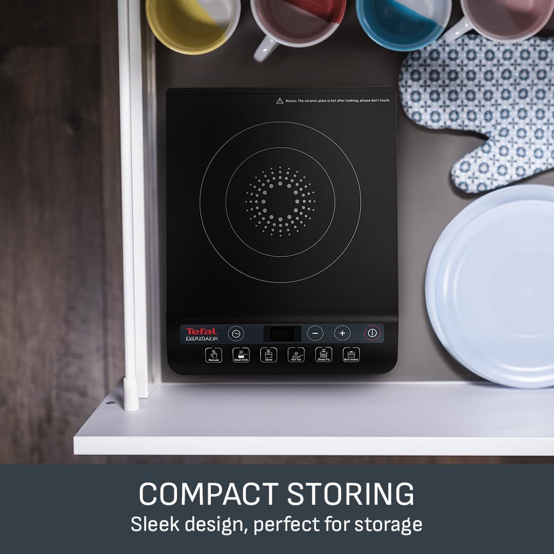 Tefal Slim Portable Induction Hob, 2100W, 6 Functions, Compact, Black