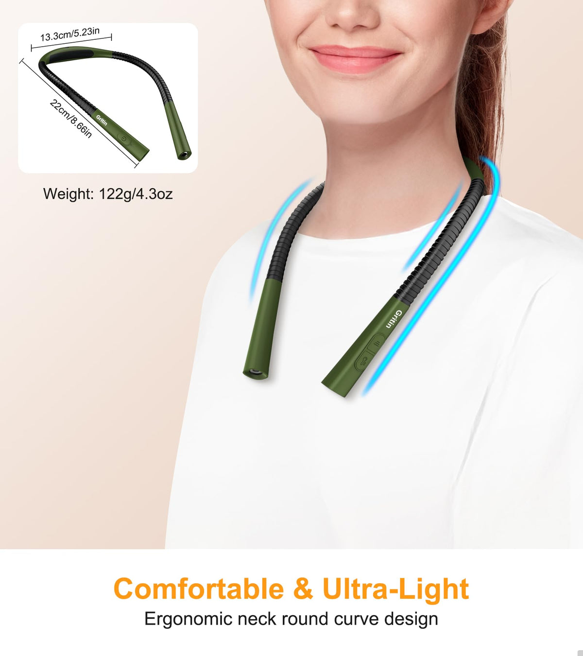 Gritin Book Light, Eye Caring 4-Color&5-Brightness Neck Light Reading Lamp