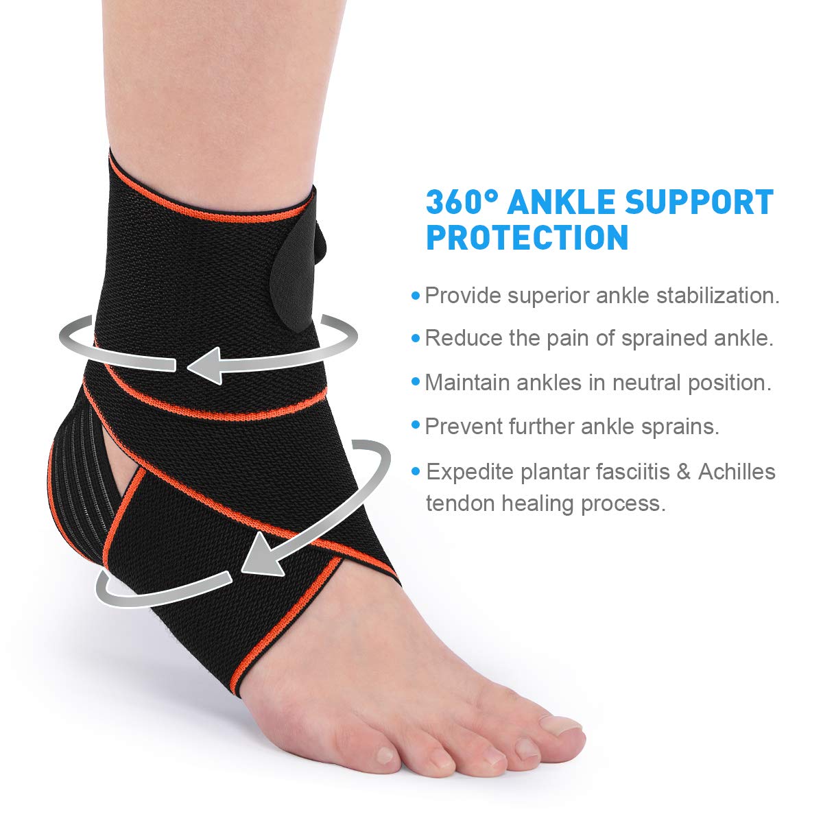 WASPO Ankle Support Brace - Adjustable Ankle Brace Wrap Strap for Sports Protect, Plantar Fasciitis, Achilles tendonitis, Ligament damage, Injury Recovery, One Size for Men Women 1 PC Blue