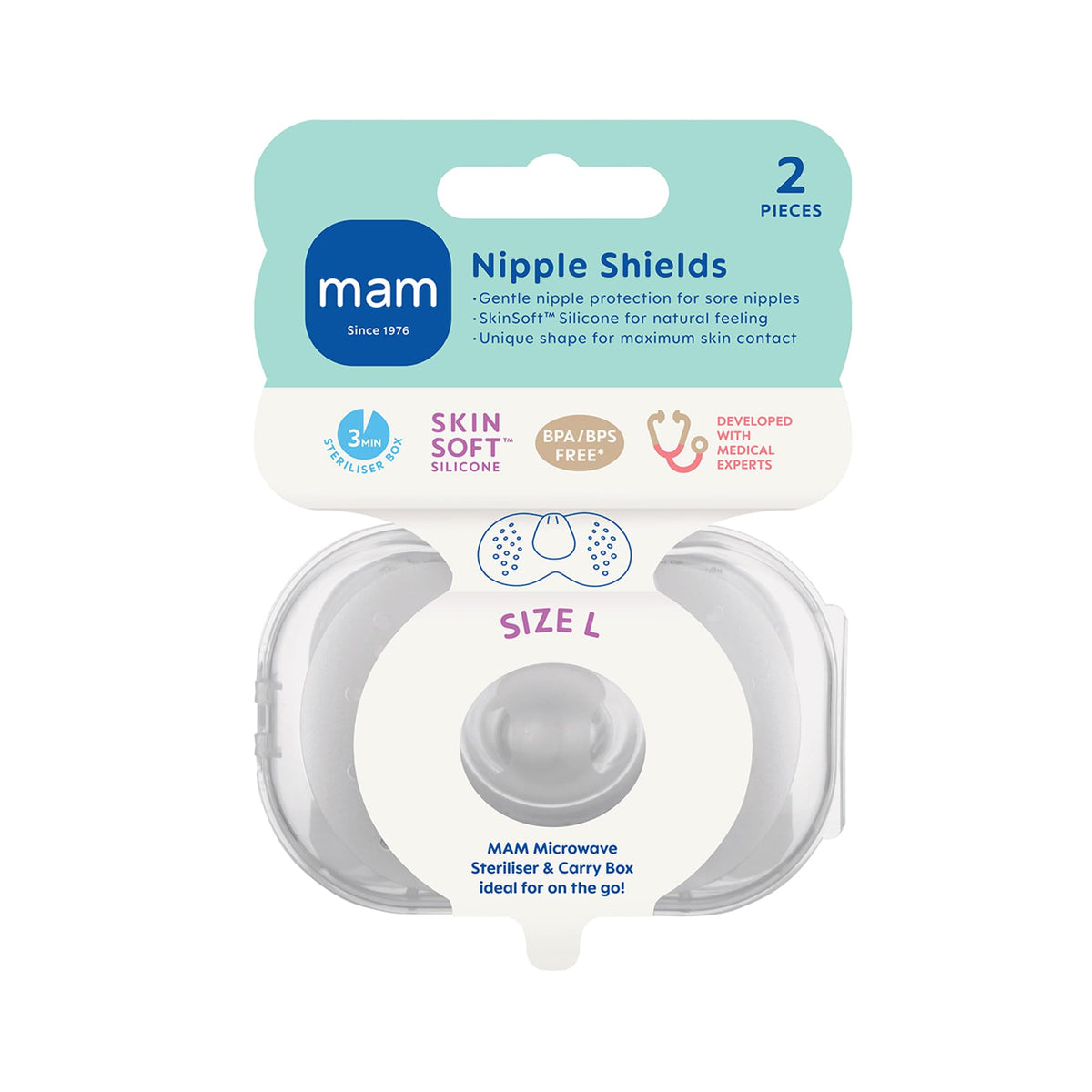 MAM Nipple Shield, 2 Pack, Medium, Sterilisable Case