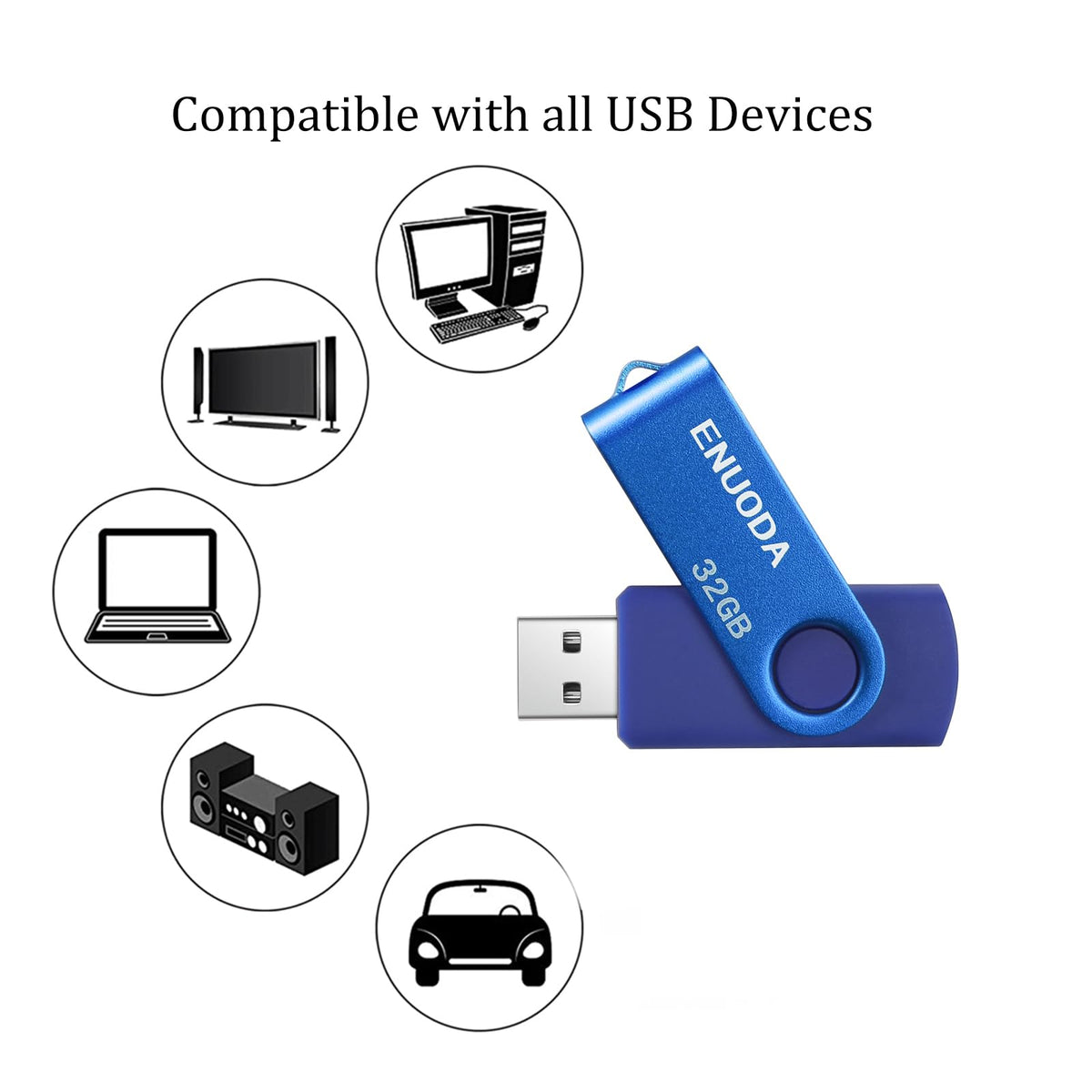 ENUODA Memory Stick 128GB USB 2.0 Flash Drives Swivel Design Storage Thumb Drive Pen Drive (Black)