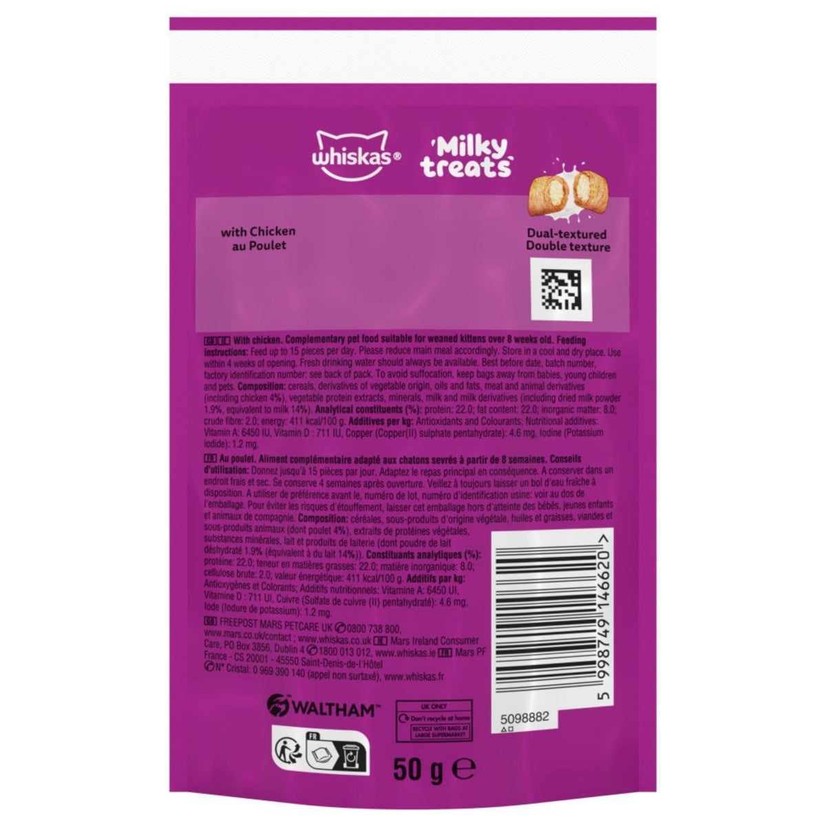 WHISKAS Crunch 100g (Pack of 6) - Tasty Topping Adult Cat Treat Biscuits