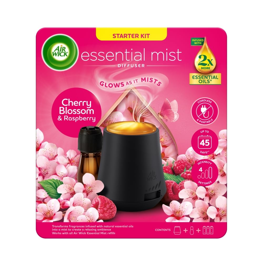 Air Wick Cherry Blossom & Raspberry Essential Mist Twin Refill 20ml, Lasting for up to 45 days per refill, Air Freshener