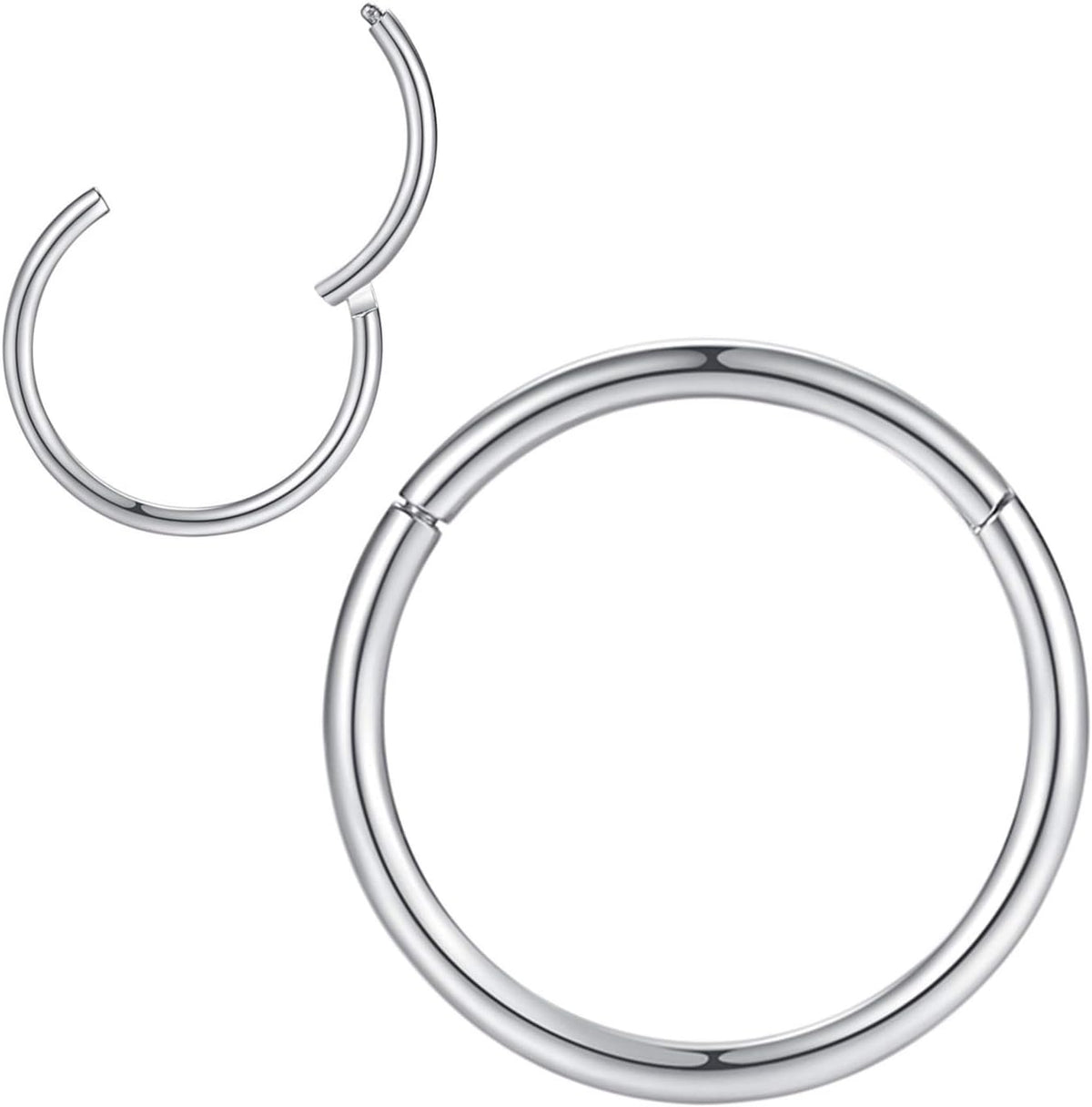 316L Surgical Steel Hinged Nose Rings Hoop Suptum Ring Body Piercing Lip Rings Helix Cartilage Rook Earrings 20G 18G 16G 14G 12G 10G 8G, Diameter 5mm to 16mm, Gold-Rose Gold-Silver-Black