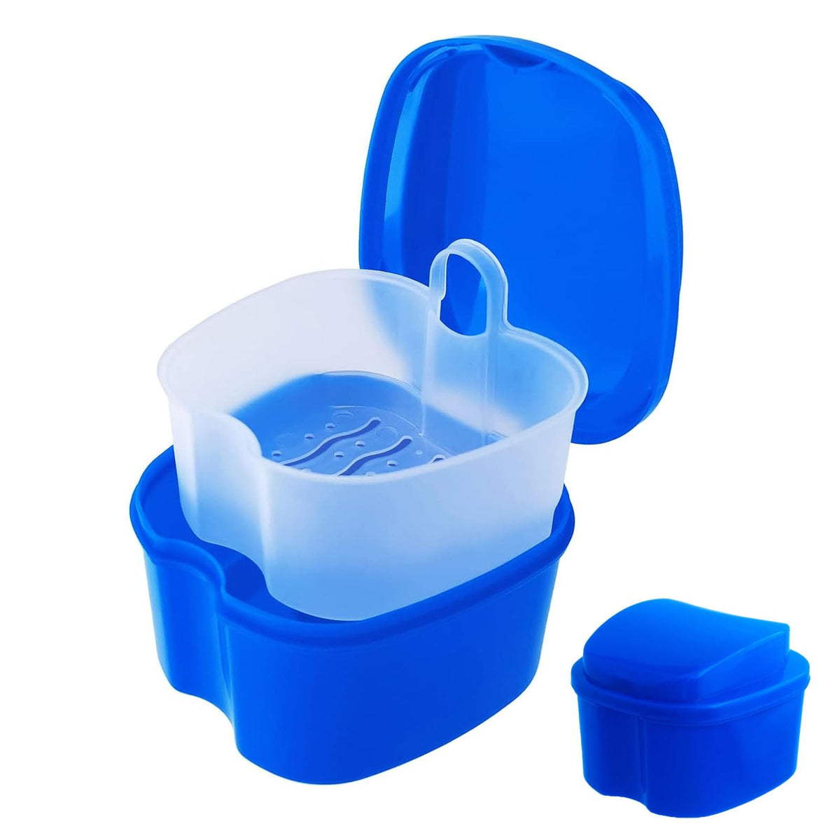 chenqi Retainer Cup Holder Mouthguard Cleaning Case with Strainer Basket, Denture Bath Box Storage Cup Holder for Travel Cleaning