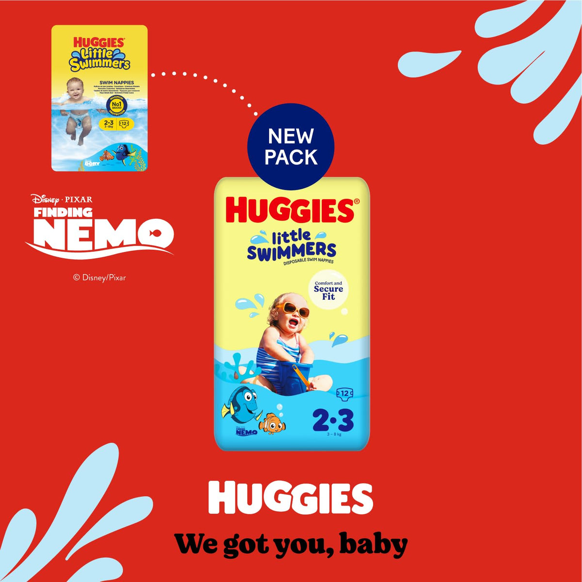 Huggies Little Swimmers, Swim Nappies, Size 5-6 - 33 Pants - Maximum Protection Swimming Nappies with Leak Guards - All-Round Stretchy Waistband