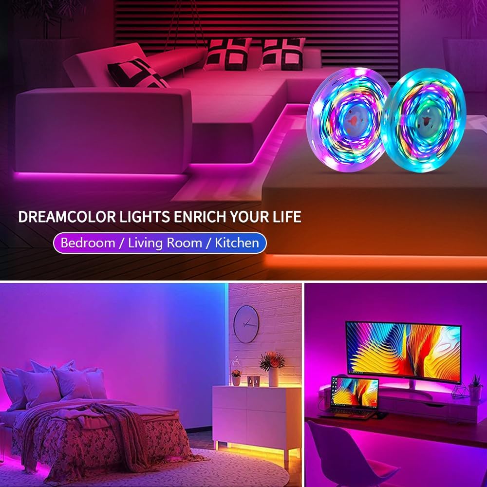 Daymeet TV Led Lights, 4M TV Led Backlight for Lights USB Powered RGBIC Light Strip for 55-75 inch Monitor Behind Lighting with Remote Music Sync Bluetooth APP Control