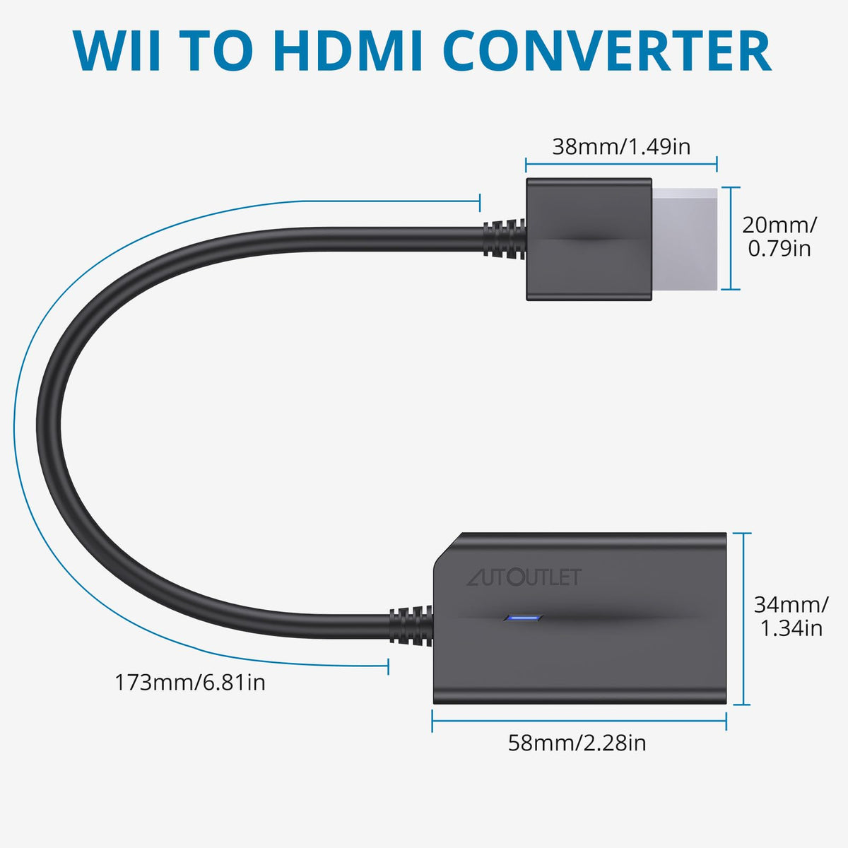 AUTOUTLET Wii to HDMI Converter 1080P 5ft/150 cm for Full HD Device, Adapter with HDMI Male Cable Output Compatible with Nintendo Wii, Wii U, HDTV, Monitor-Supports All Wii Display Modes