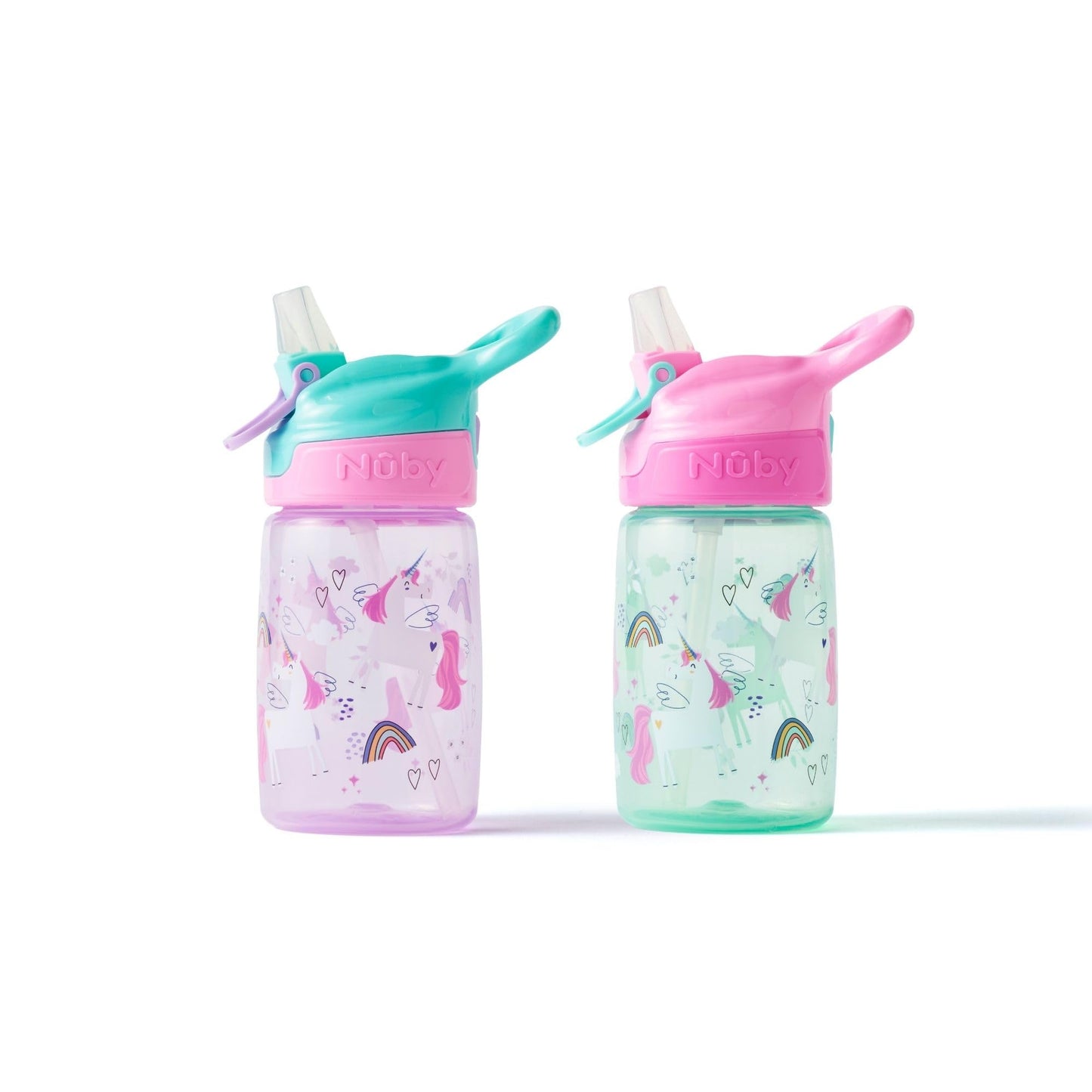 Nuby Incredible Gulp Water Bottle - No Spill Active Toddler Sippy Cup | 360ml / 12oz | Carry Handle | Dishwasher and Microwave Safe | Suitable Beaker for 18 Months Plus (Unicorns, Pack of 2)