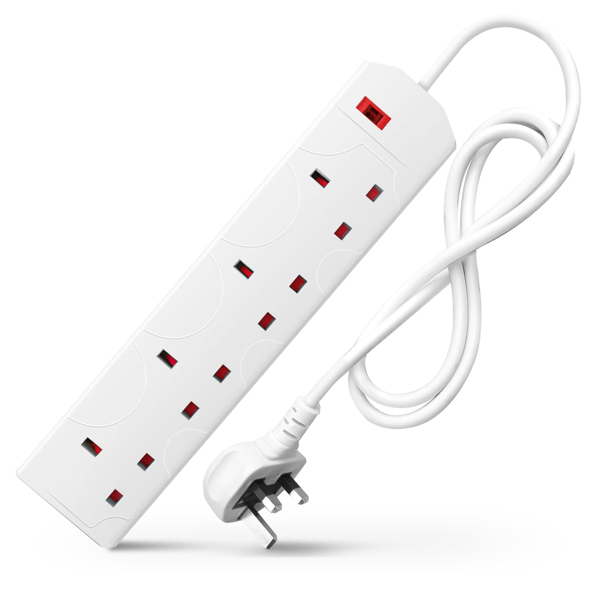 DESIRETECH Black Electric Extension Lead - 4 Gang, 1 Metre Cable with UK Plug & 3 Pin Socket - Wall Mountable & Multi Socket Mains Strip for Home, Bedroom, Kitchen, & Office (1 Pack)