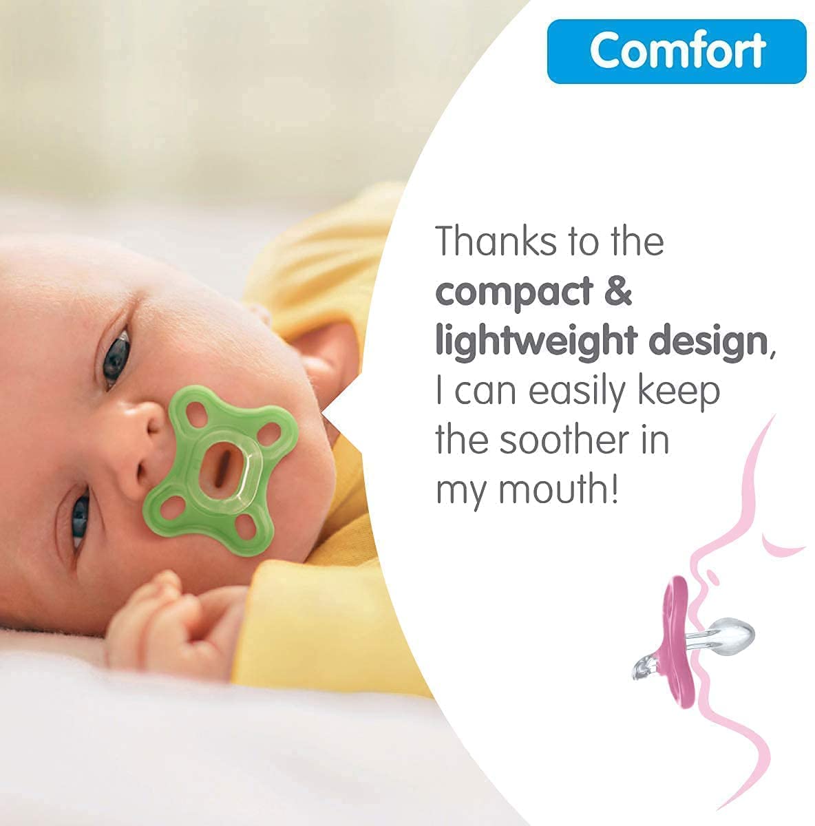 MAM Comfort Dummies, 0-3M, 2 Pack, Orthodontic Design, Pink/Cream