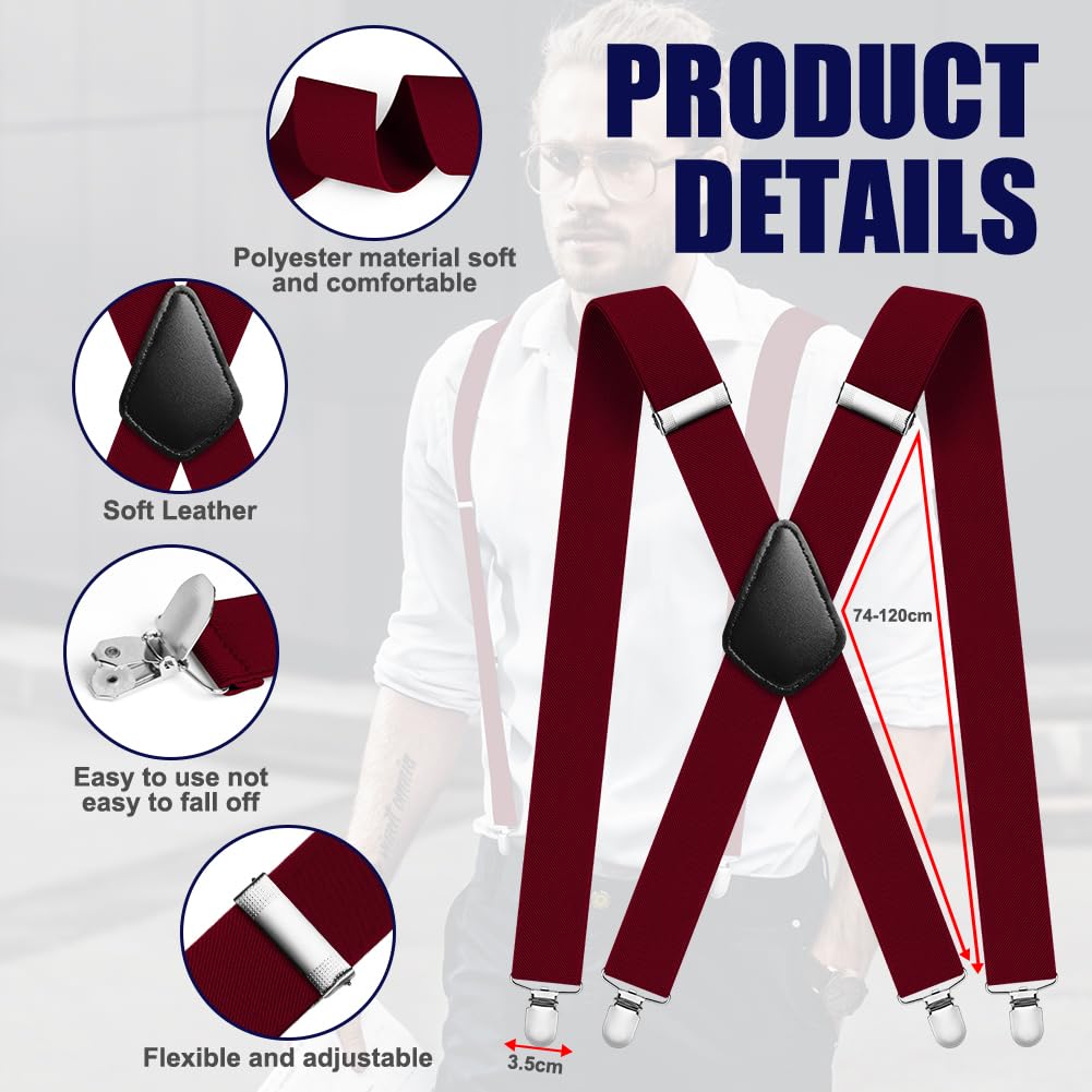 Aomig Mens Braces, Mens Suspenders with Strong Metal Clips, 3.5cm Wide Heavy Duty Suspenders for Men Women Business Wedding Casual