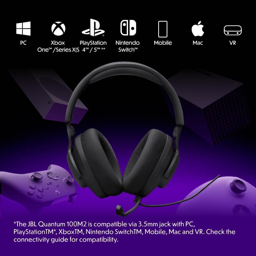 JBL Quantum 100M2 Wired Gaming Headset, Black