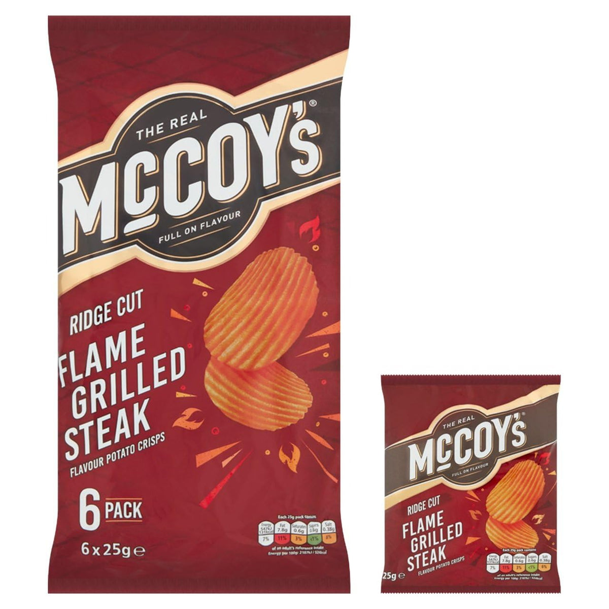 McCoy's Sizzling King Prawn Multipack Crisps 6 Pack (Multipack BOX of 20) - Fully loaded with flavour, iconic ridged crisp, unmistakable crunch