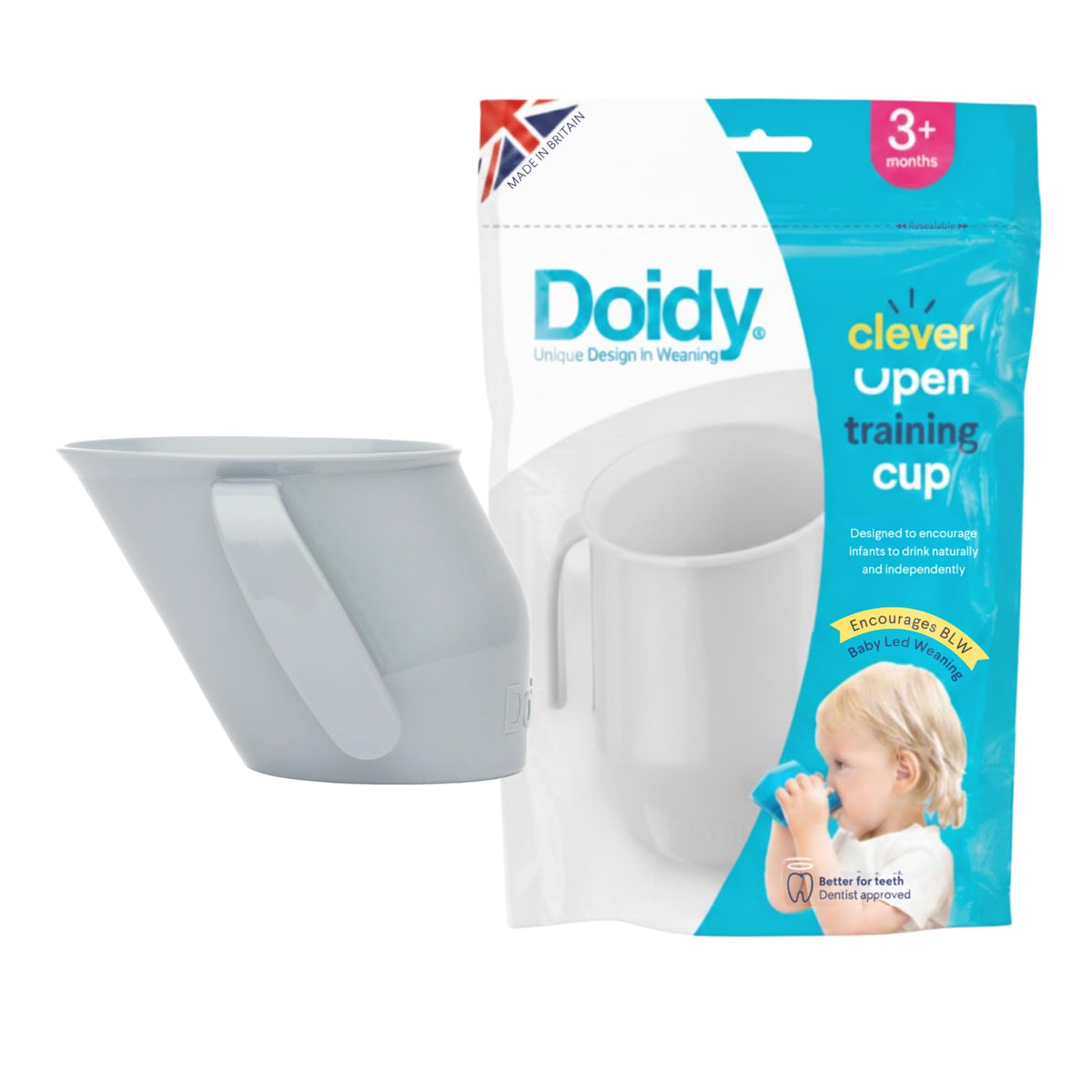 Doidy Cup, Open Cup for Training Baby 6 Months-3 Years, 200ml, Slanted Weaning Cup with Handles for Learning to Drink, BPA Free, 2 Pack (Orange)